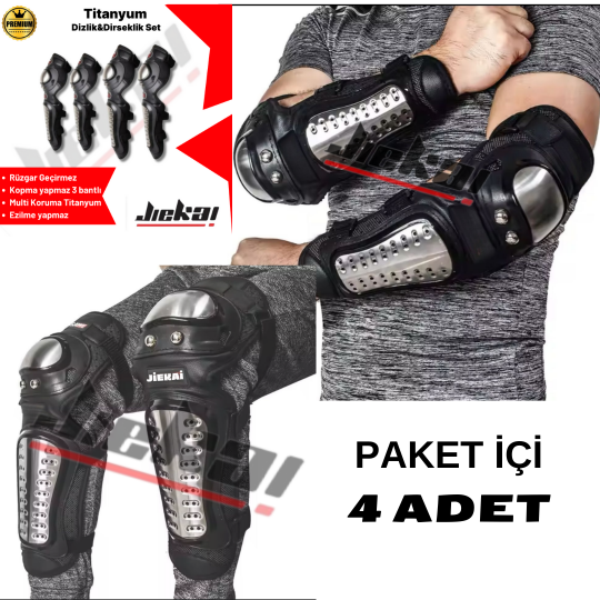 TTD03 JİEKAİ ( TİTANYUM KORUMA ) MOTORCU DİZLİK VE DİRSEKLİK KORUMA SETİ