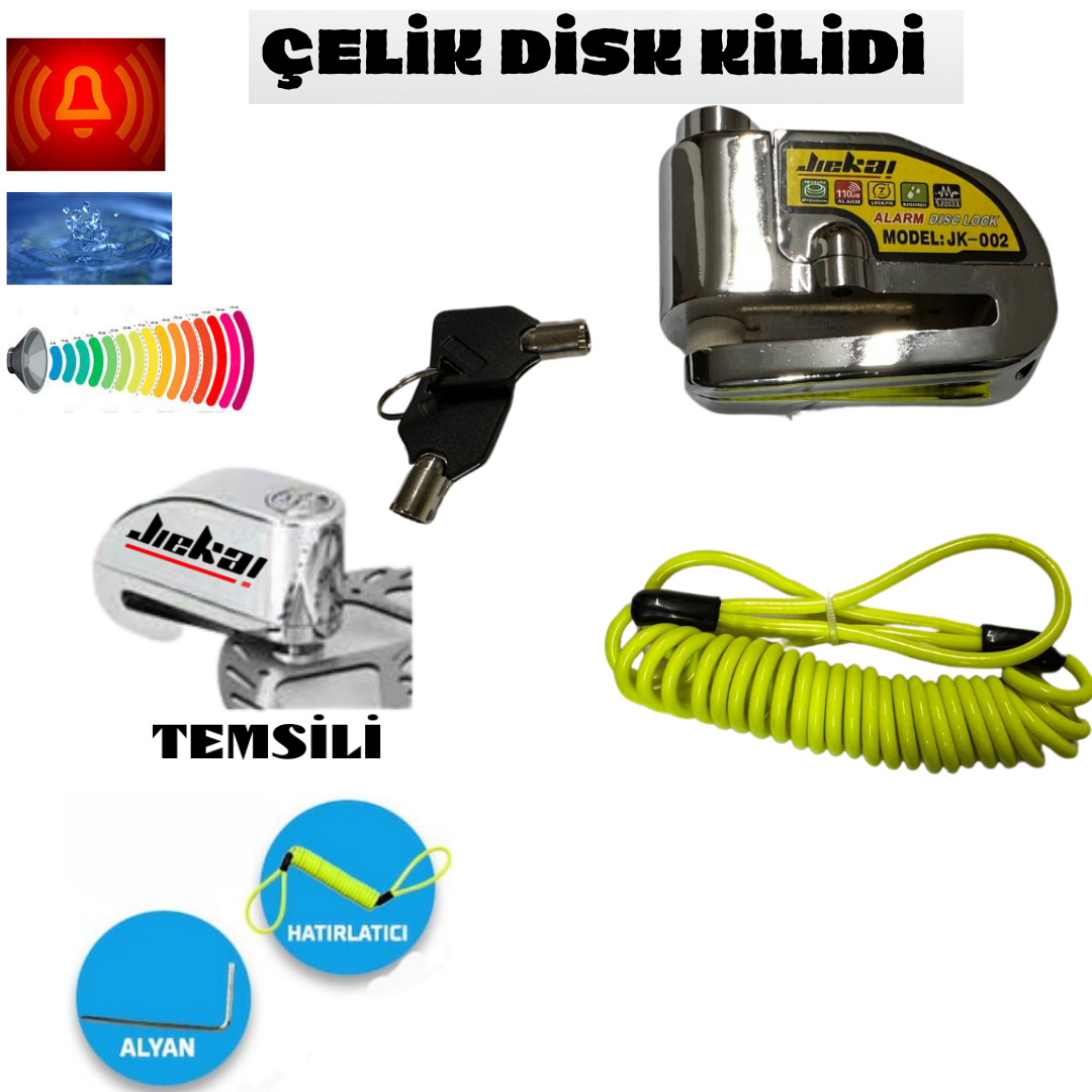 JK002 ÇELİK ALARM DİSK KİLİDİ HATIRLATMA KABLOLU