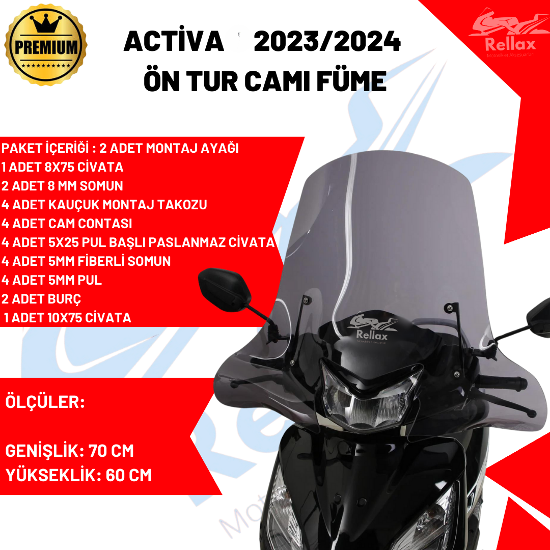 RELLAX Honda Activa 125 70X60CM Ön Cam  2023/2024 Uyumlu