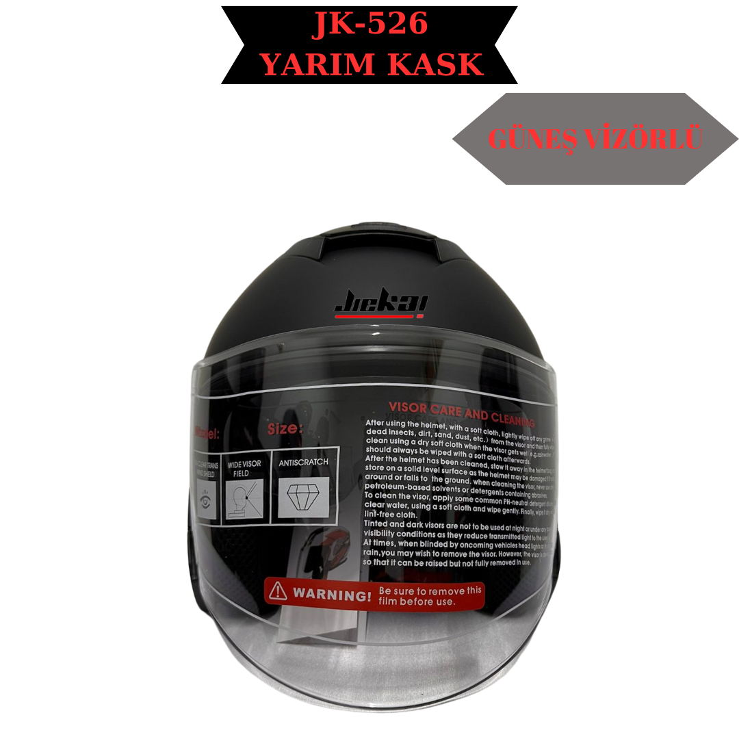 JK-526 MATT BLACK YARIM KASK GÜNEŞ VİZÖRLÜ